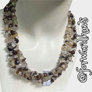 3 Strand Polished Chip Necklace | Quartz & Unidentified Stones | New